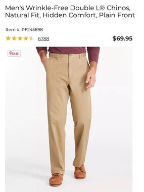 NWT L.L.Bean Men’s Wrinkle Free Double L Chinos Dark Khaki 36x29 Hidden Comfort